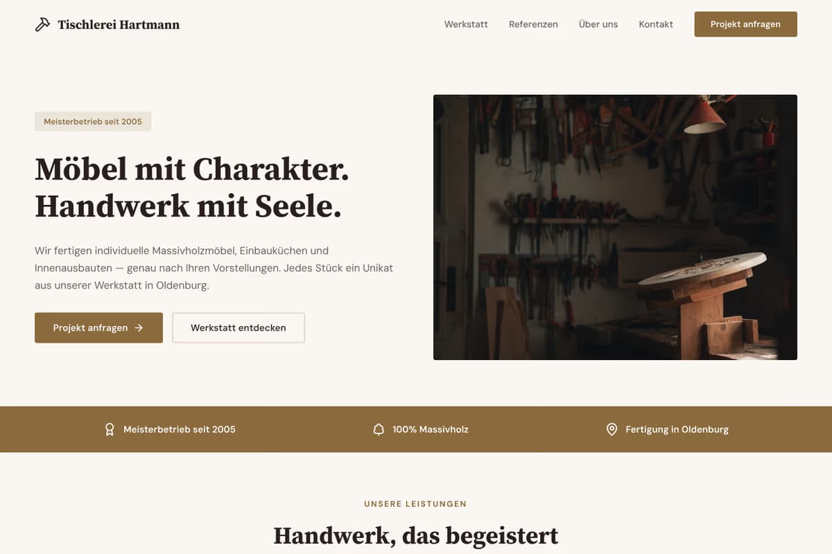 Tischler Website-Beispiel